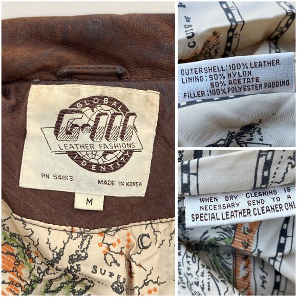 Vintage Brown Leather Bomber Pilot Flight Jacket Global Identity | Size Medium - Picture 8 of 9